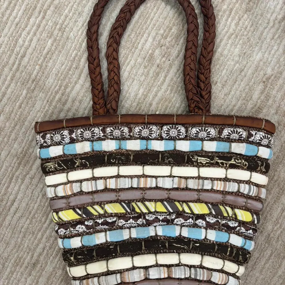 Vintage 1970s Handmade Island Woven Resort Bag‎ Oversized Boho Textile Tote